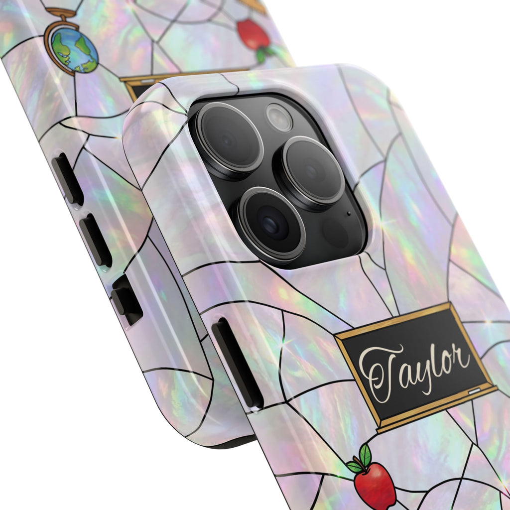 Personalized Teacher Phone Case — Custom Name Stained Glass Classroom Design