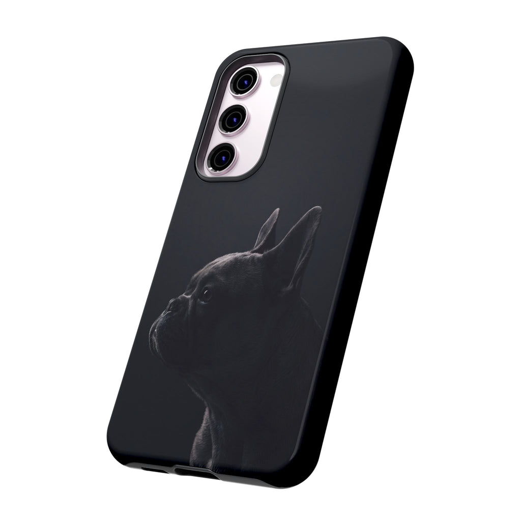 Silhouette French Bulldog Phone Case | Minimalist Black-on-Black Frenchie Profile | iPhone & Samsung