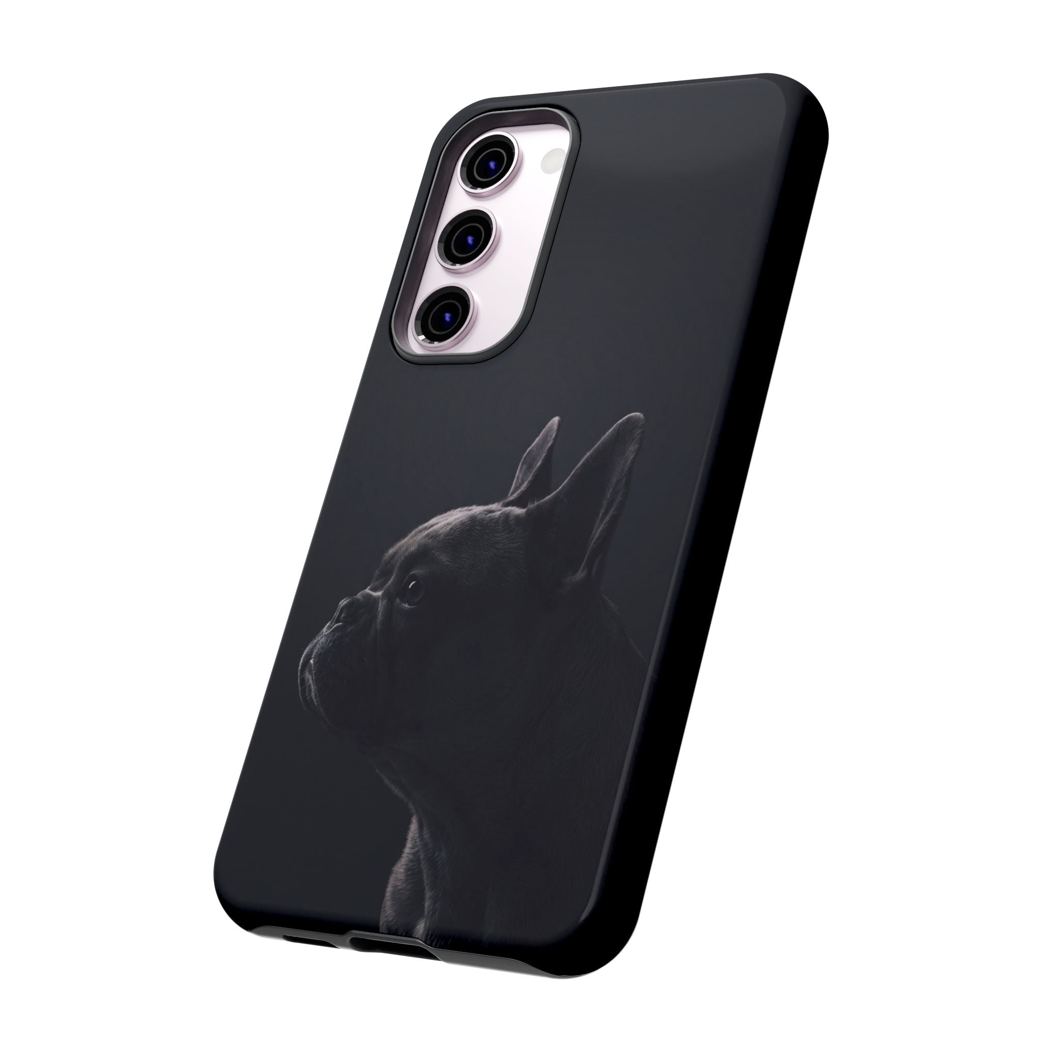 Silhouette French Bulldog Phone Case | Minimalist Black-on-Black Frenchie Profile | iPhone & Samsung