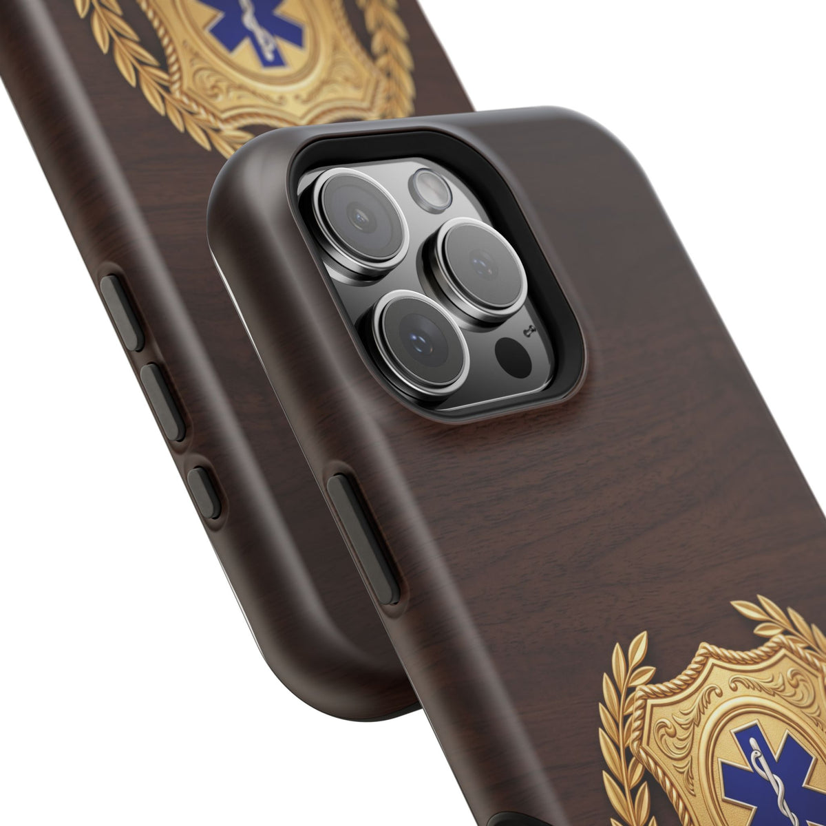 Gold Paramedic Laurel Badge Wood Phone Case — Magnetic Wireless Charging Cover