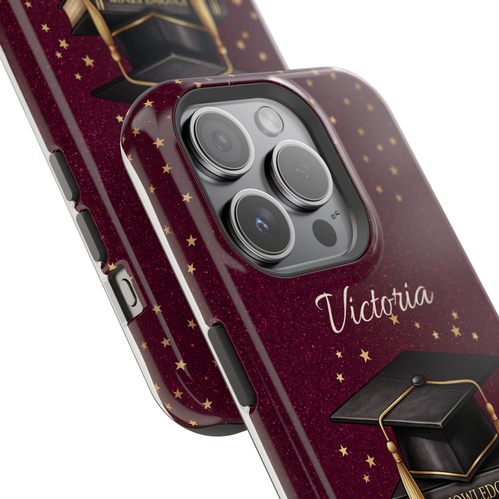 Graduation Cap & Books Personalized Teacher Phone Case — Wireless Charging Cover