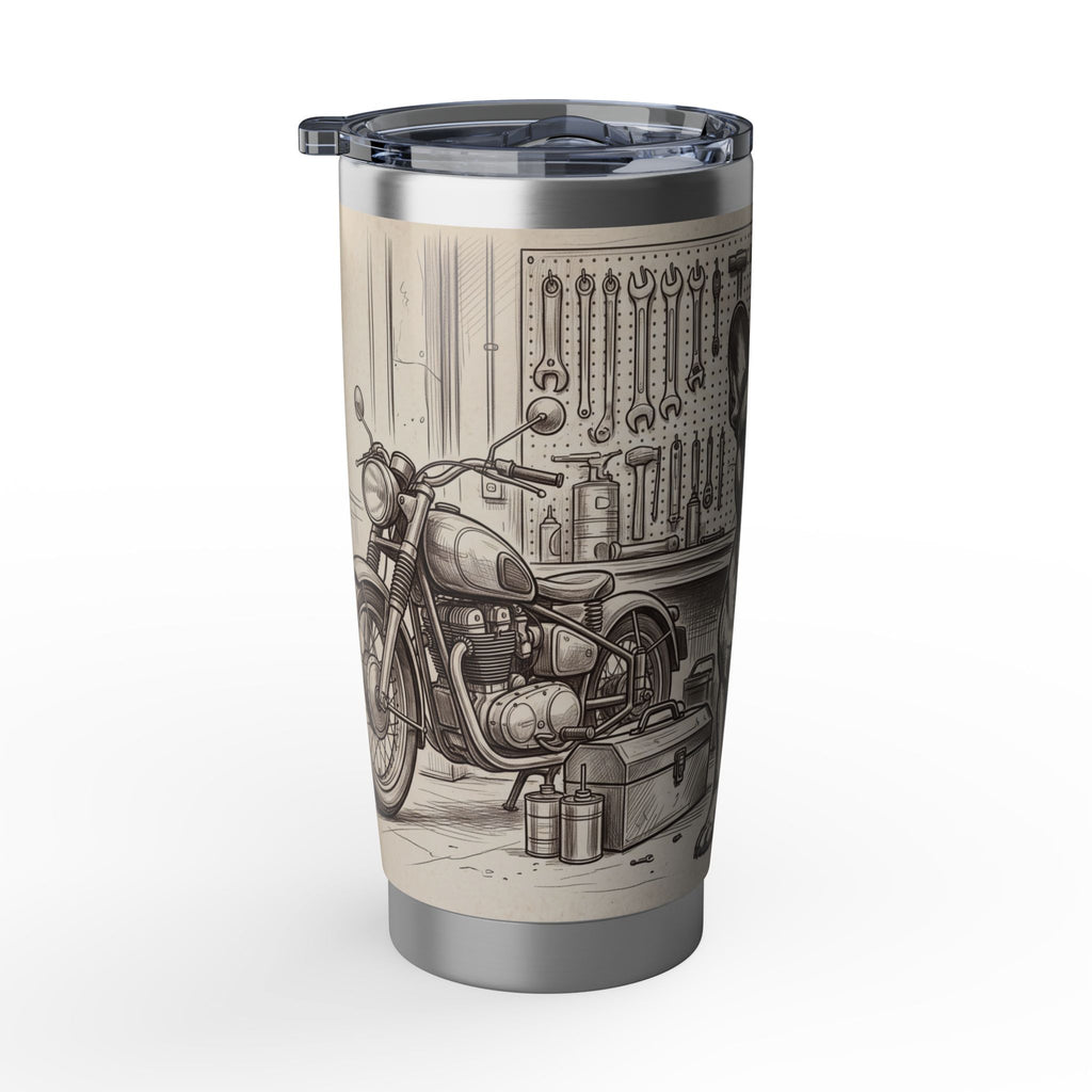 Garage Frenchie Stainless Tumbler — 20 oz Personalized Travel Mug with Workshop Design