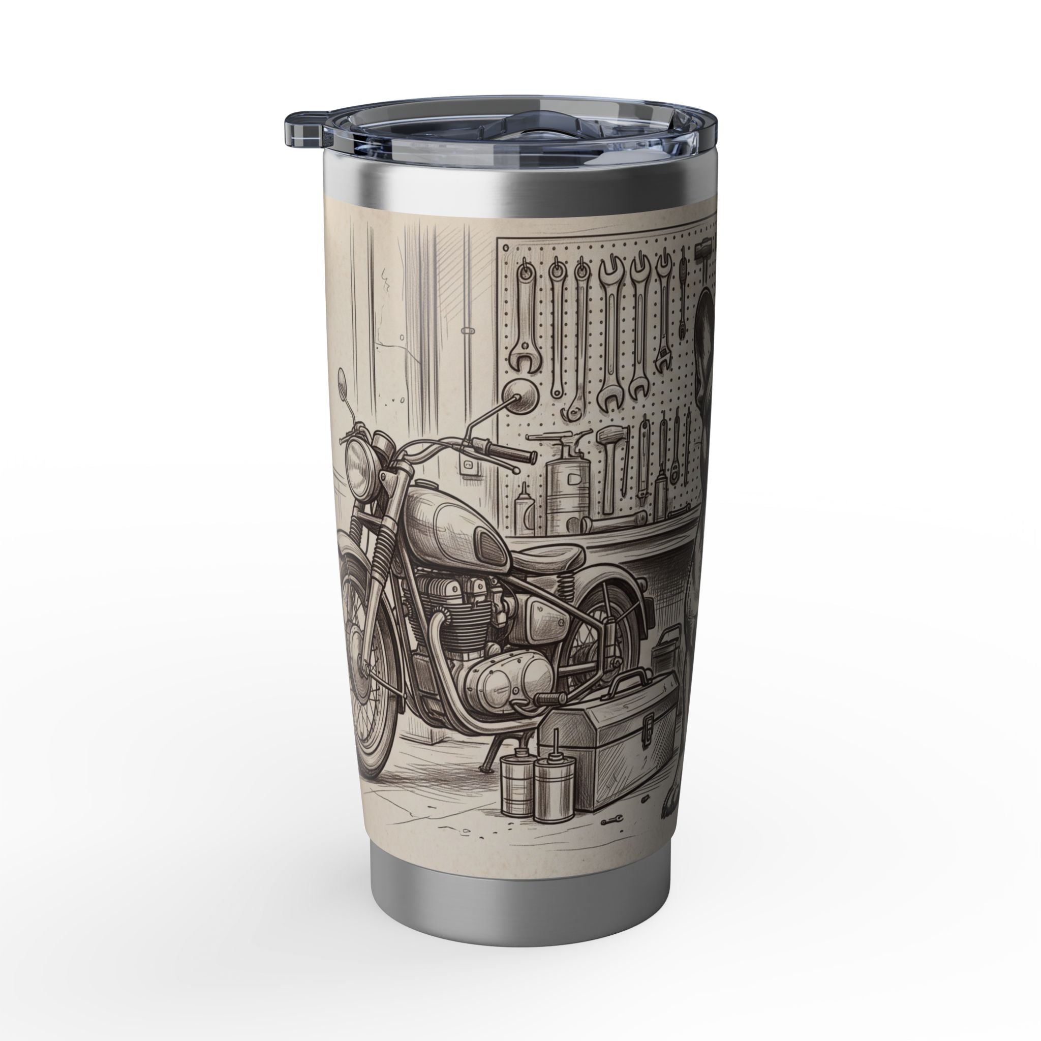 Garage Frenchie Stainless Tumbler — 20 oz Personalized Travel Mug with Workshop Design
