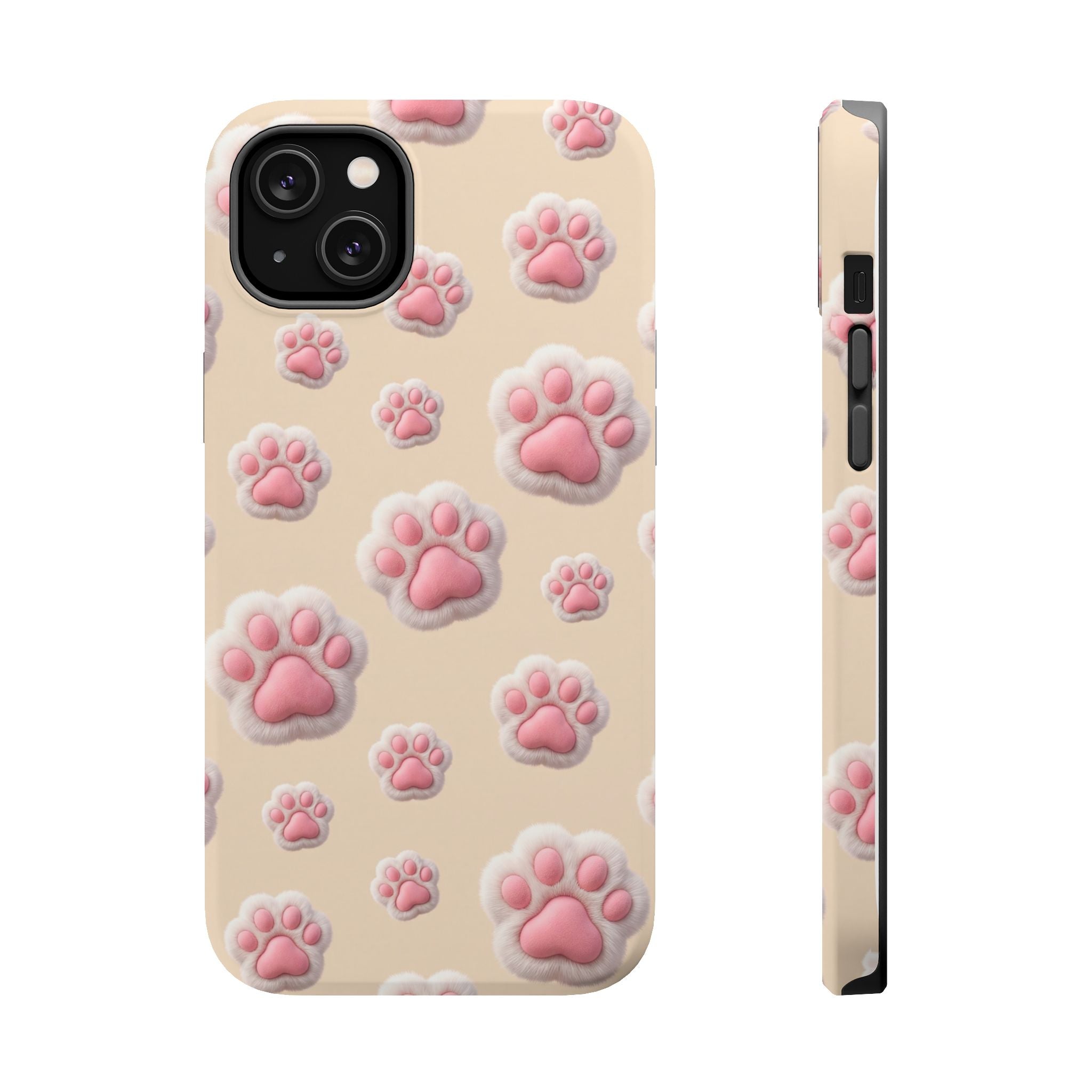 Pink Paw Print Phone Case — Impact-Resistant Wireless Charging Cover
