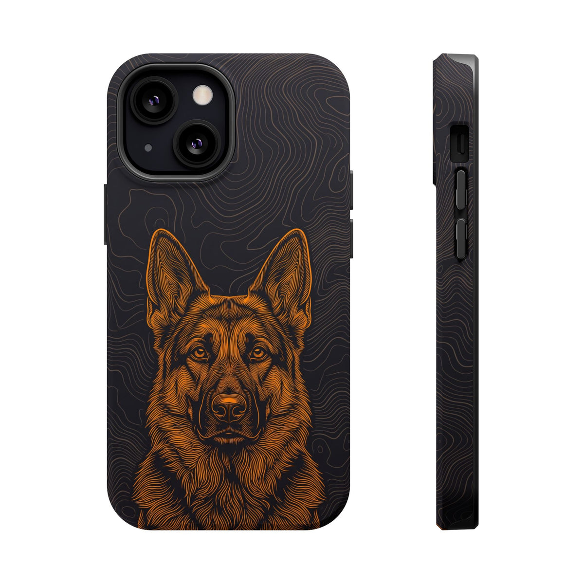 German Shepherd Phone Case | Topographic Line Art — Tough Magnetic Case with Wireless Charging