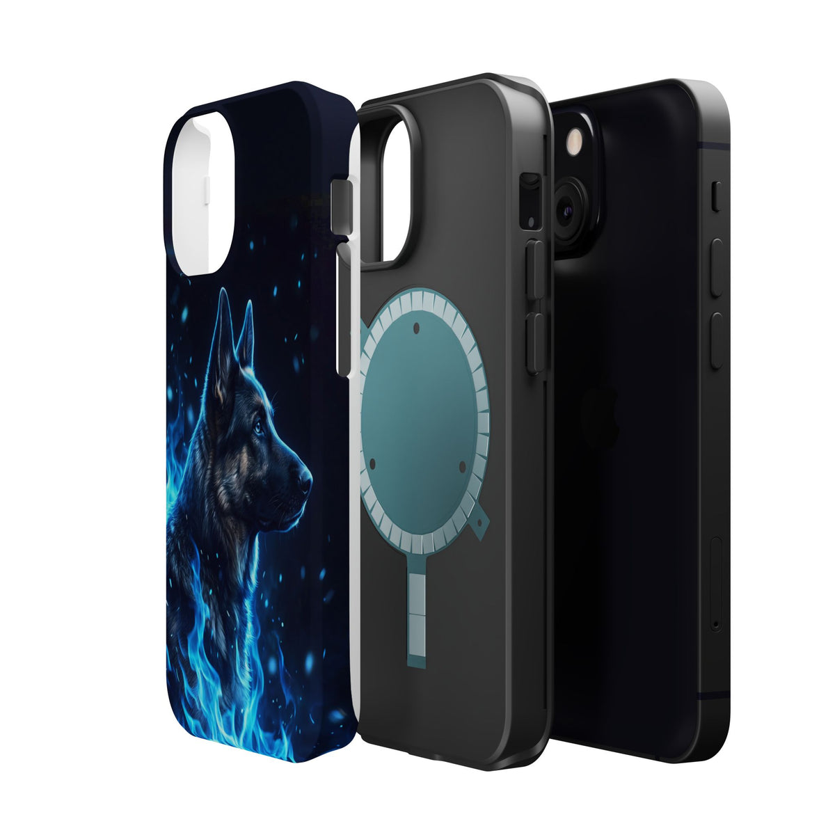 German Shepherd Phone Case | Blue Flame Art — Tough Magnetic Case with Wireless Charging