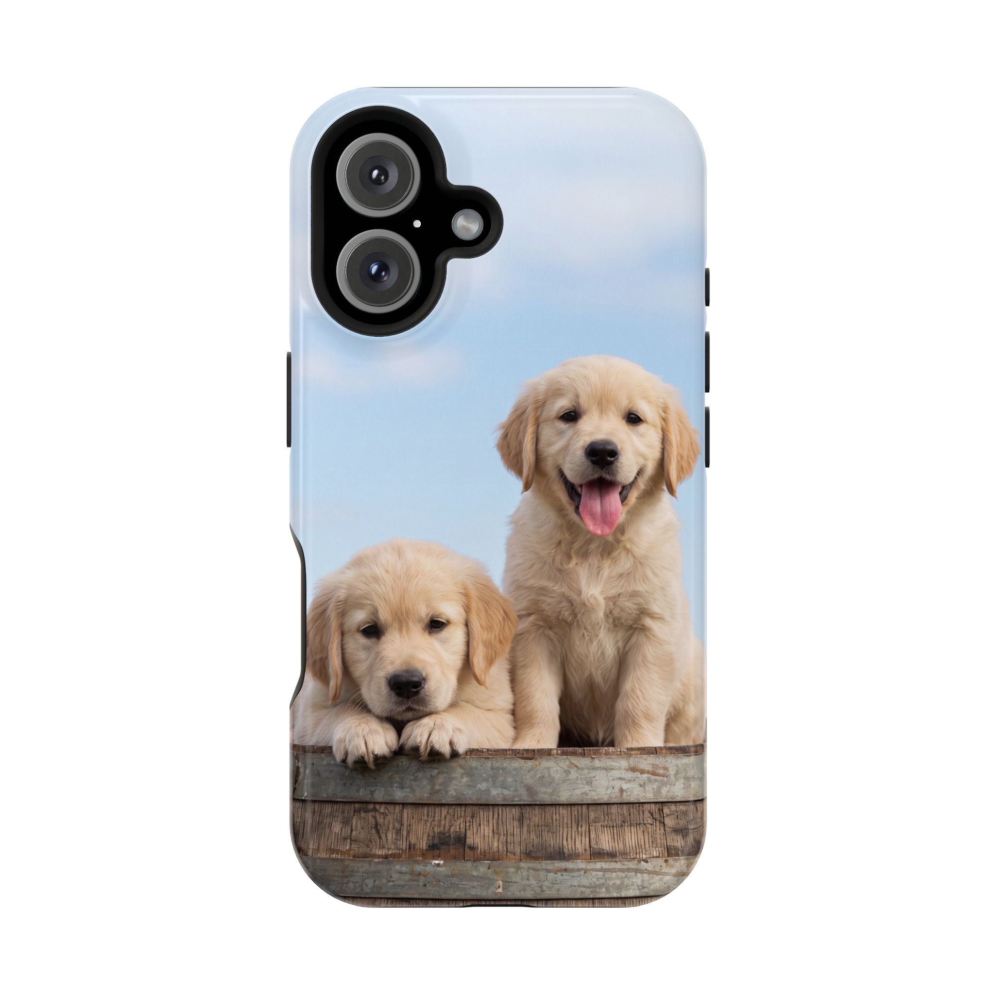 Golden Retriever Puppy Duo Phone Case — Impact-Resistant Wireless Charging Cover