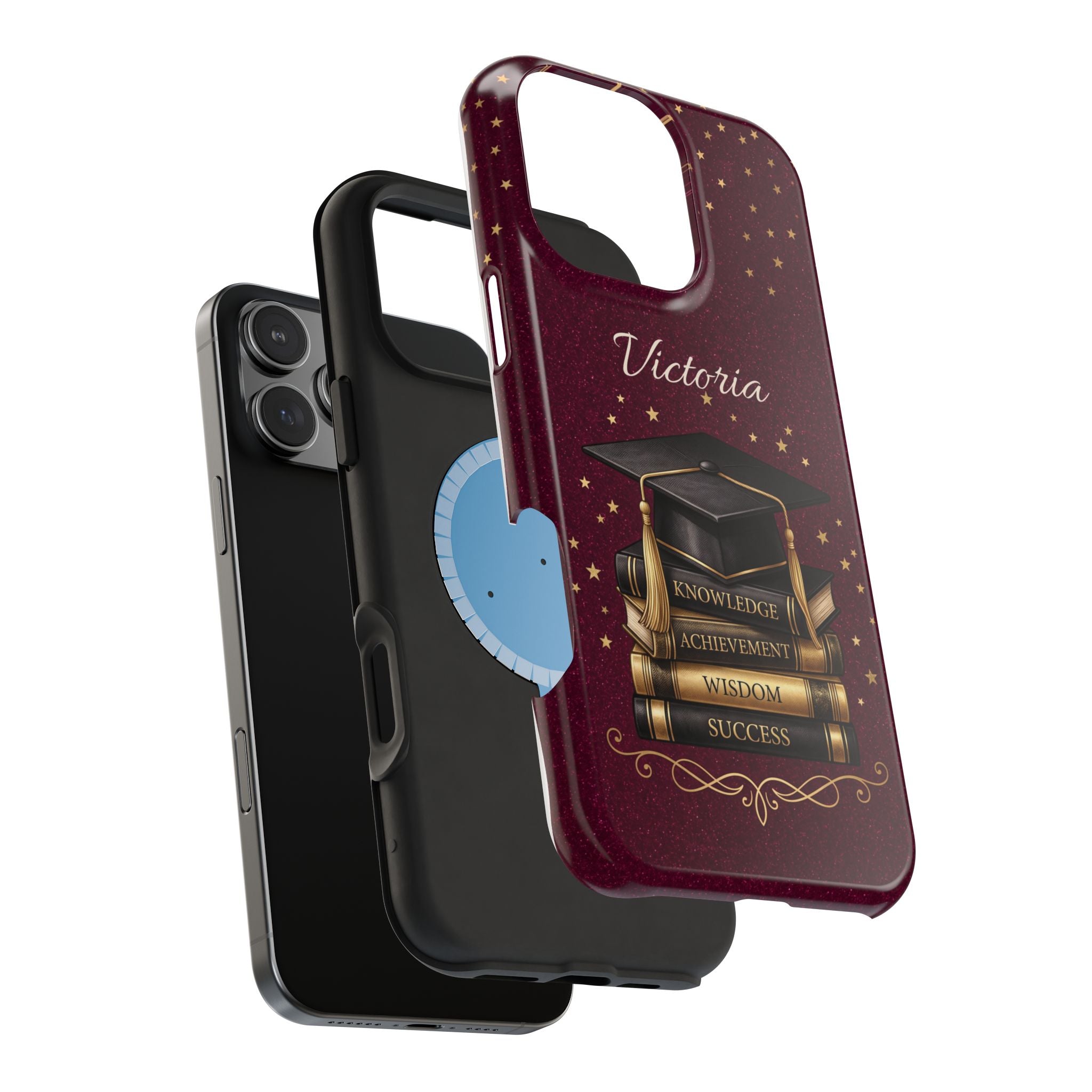 Graduation Cap & Books Personalized Teacher Phone Case — Wireless Charging Cover
