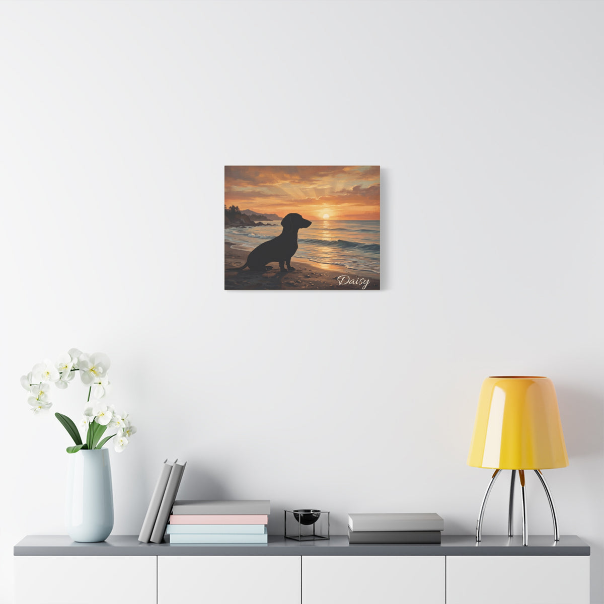Dachshund Silhouette Personalized Canvas | Beach Sunset Wall Art