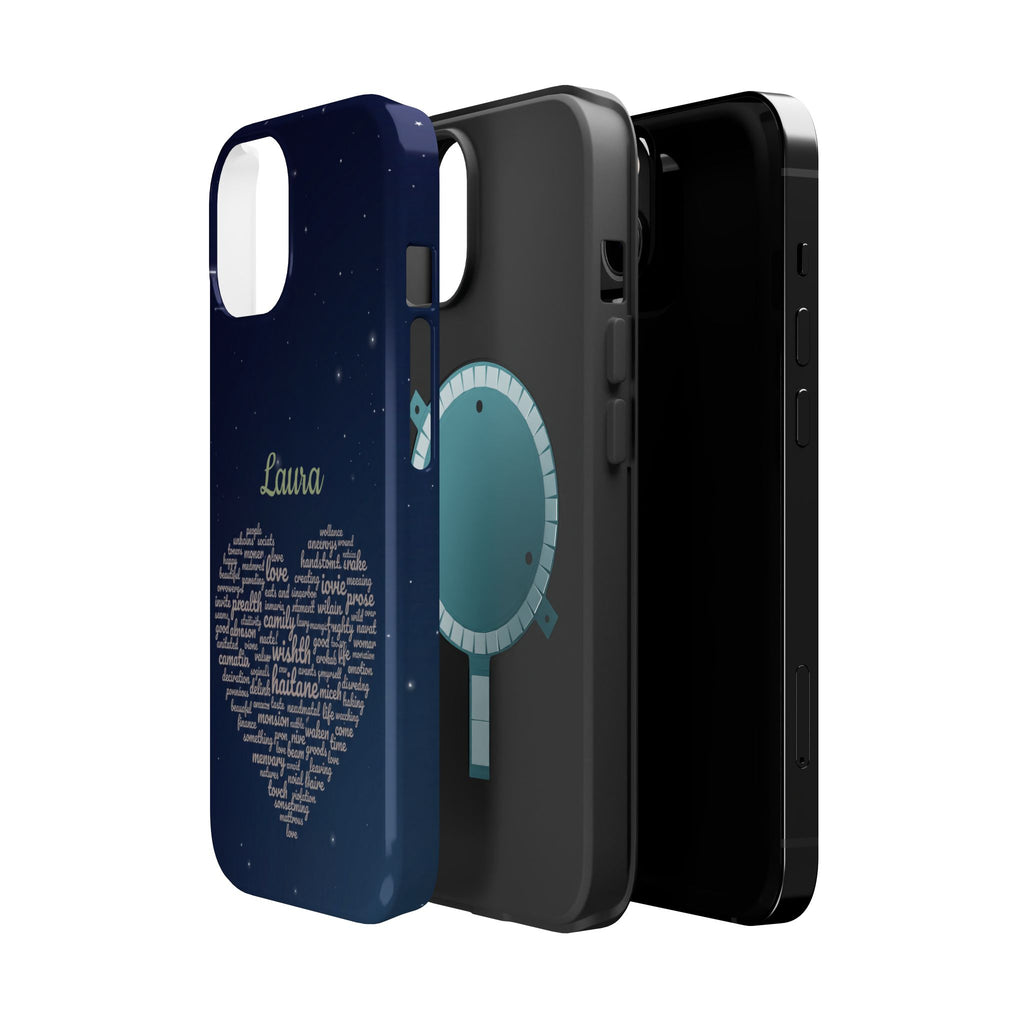 Personalized Teacher Heart Word Art Phone Case — Navy Wireless Charging Cover