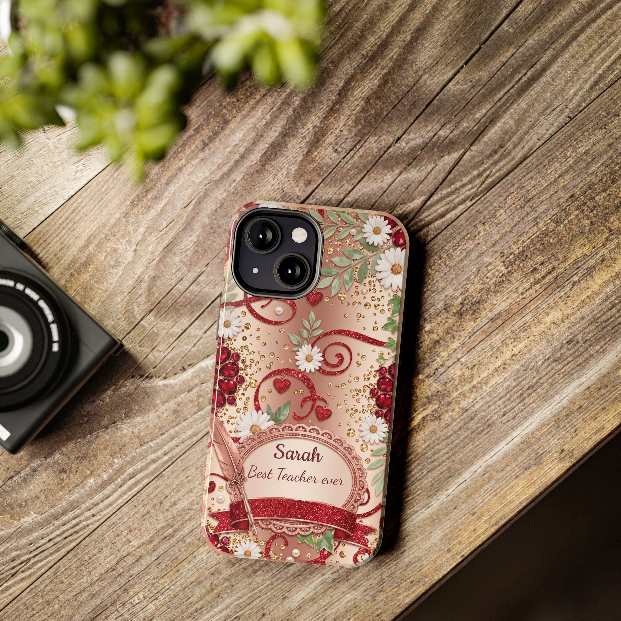 Personalized Teacher Phone Case — Custom Name and Message - Floral Jeweled Design