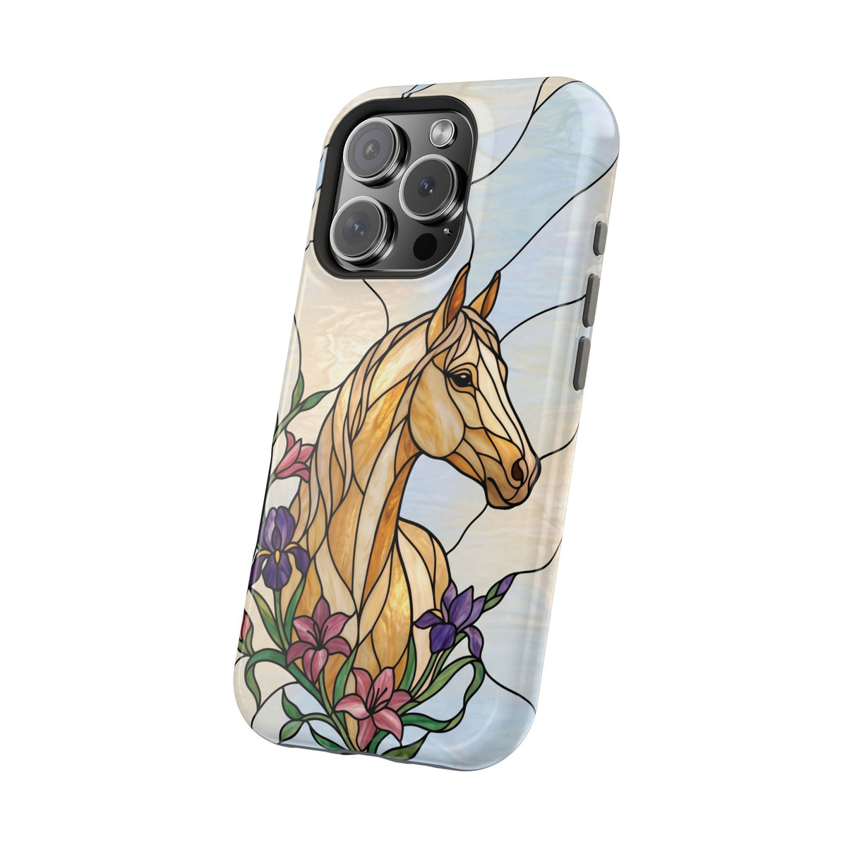 Floral Stained Glass Horse Phone Case — Tough Magnetic Case with Wireless Charging