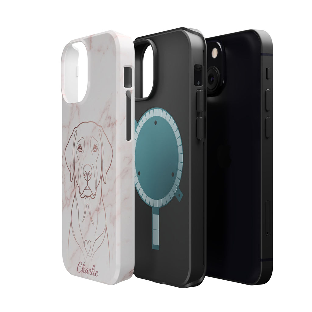 Personalized Rose Gold Marble Labrador Phone Case — Tough Magnetic Case with Wireless Charging