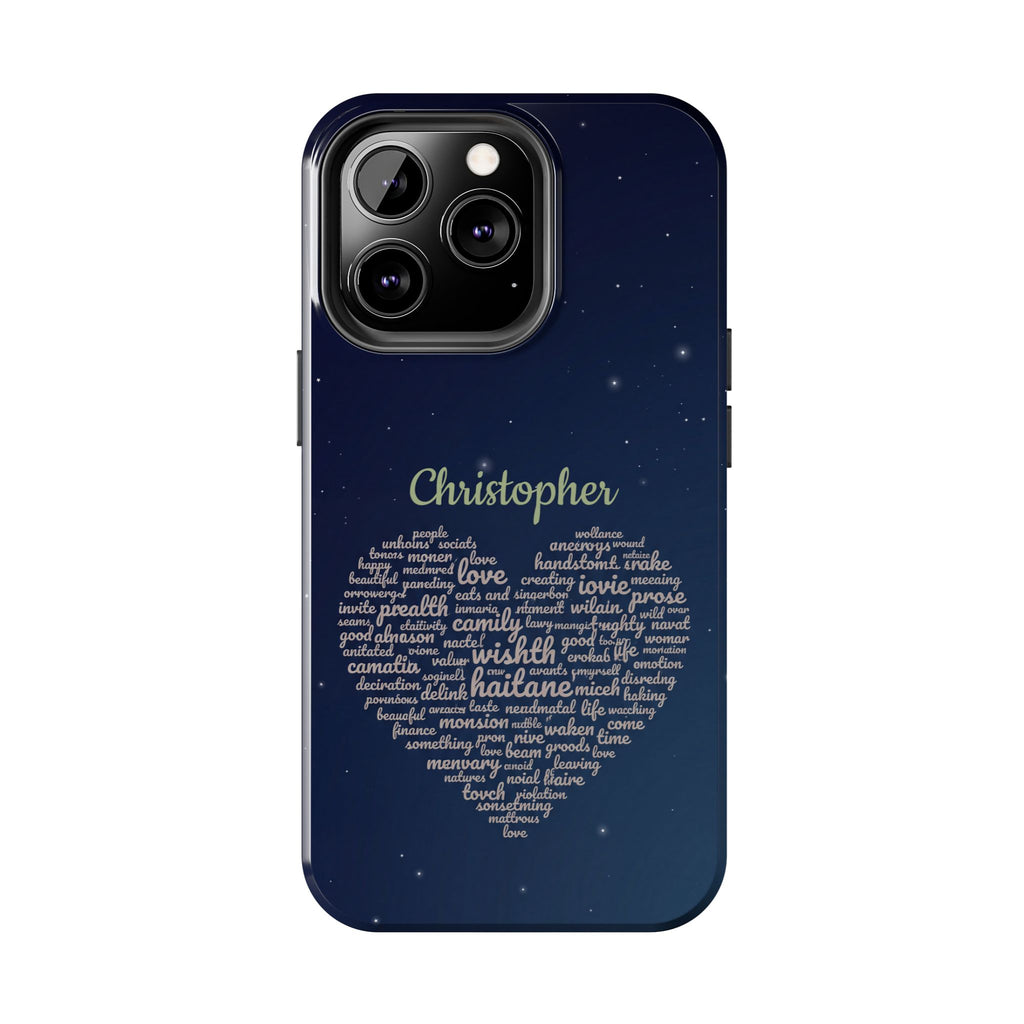 Personalized Teacher Heart Word Cloud Phone Case — Custom Name Starry Design