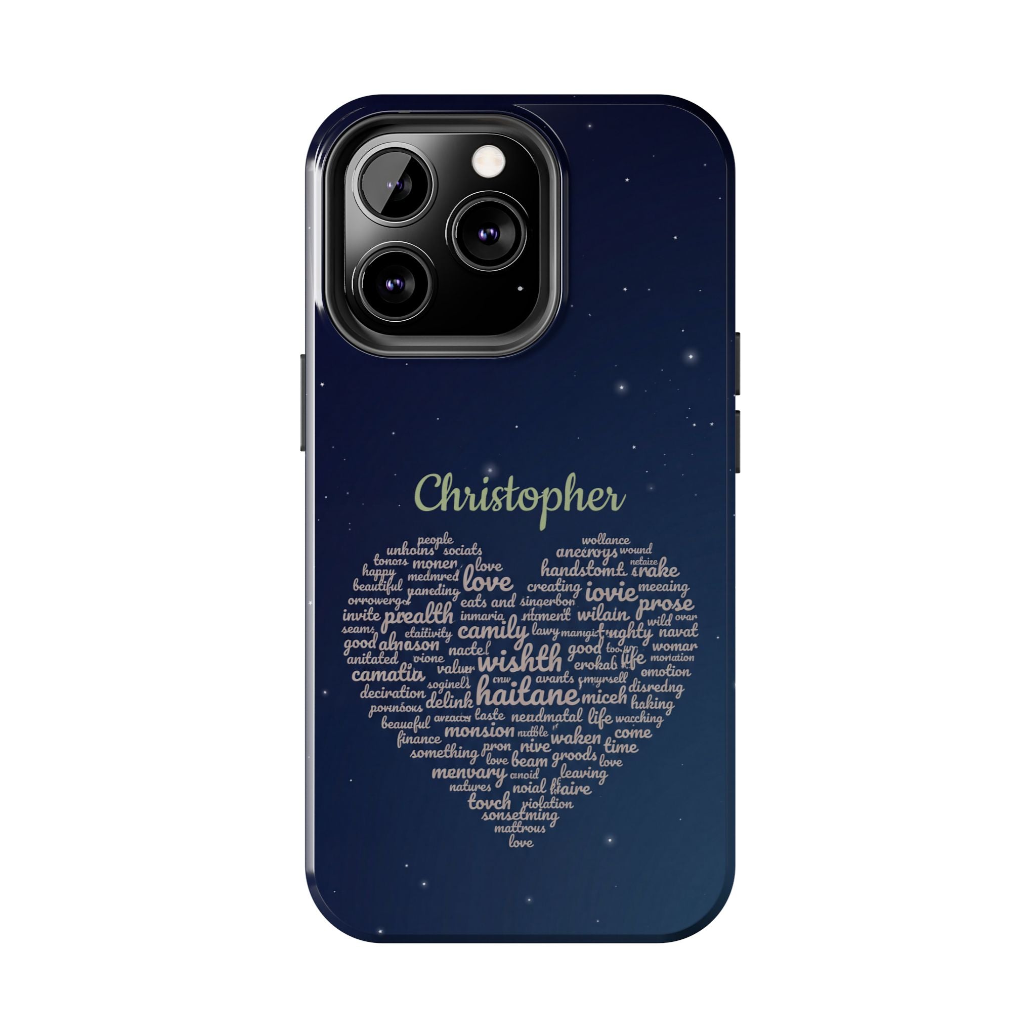 Personalized Teacher Heart Word Cloud Phone Case — Custom Name Starry Design