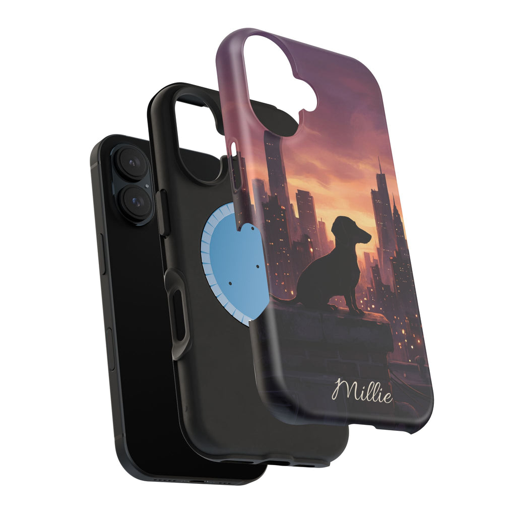 Personalized Dachshund City Skyline Phone Case — Wireless Charging Cover