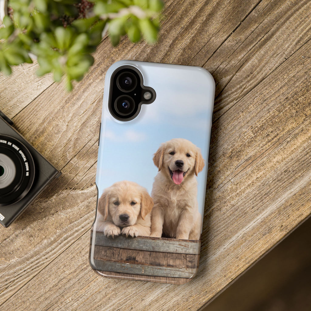 Golden Retriever Puppy Duo Phone Case — Impact-Resistant Wireless Charging Cover