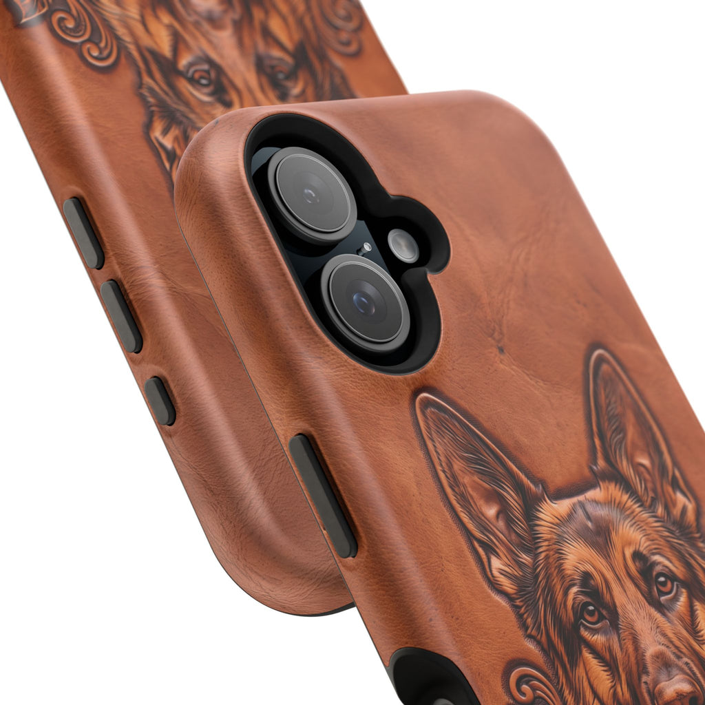 German Shepherd Phone Case | Western Tooled Art — Tough Magnetic Case with Wireless Charging