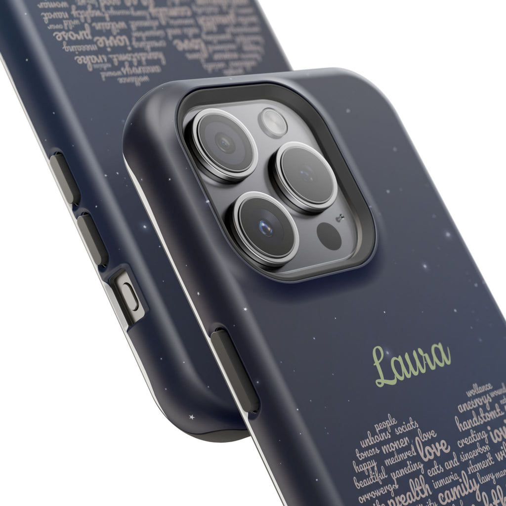 Personalized Teacher Heart Word Art Phone Case — Navy Wireless Charging Cover