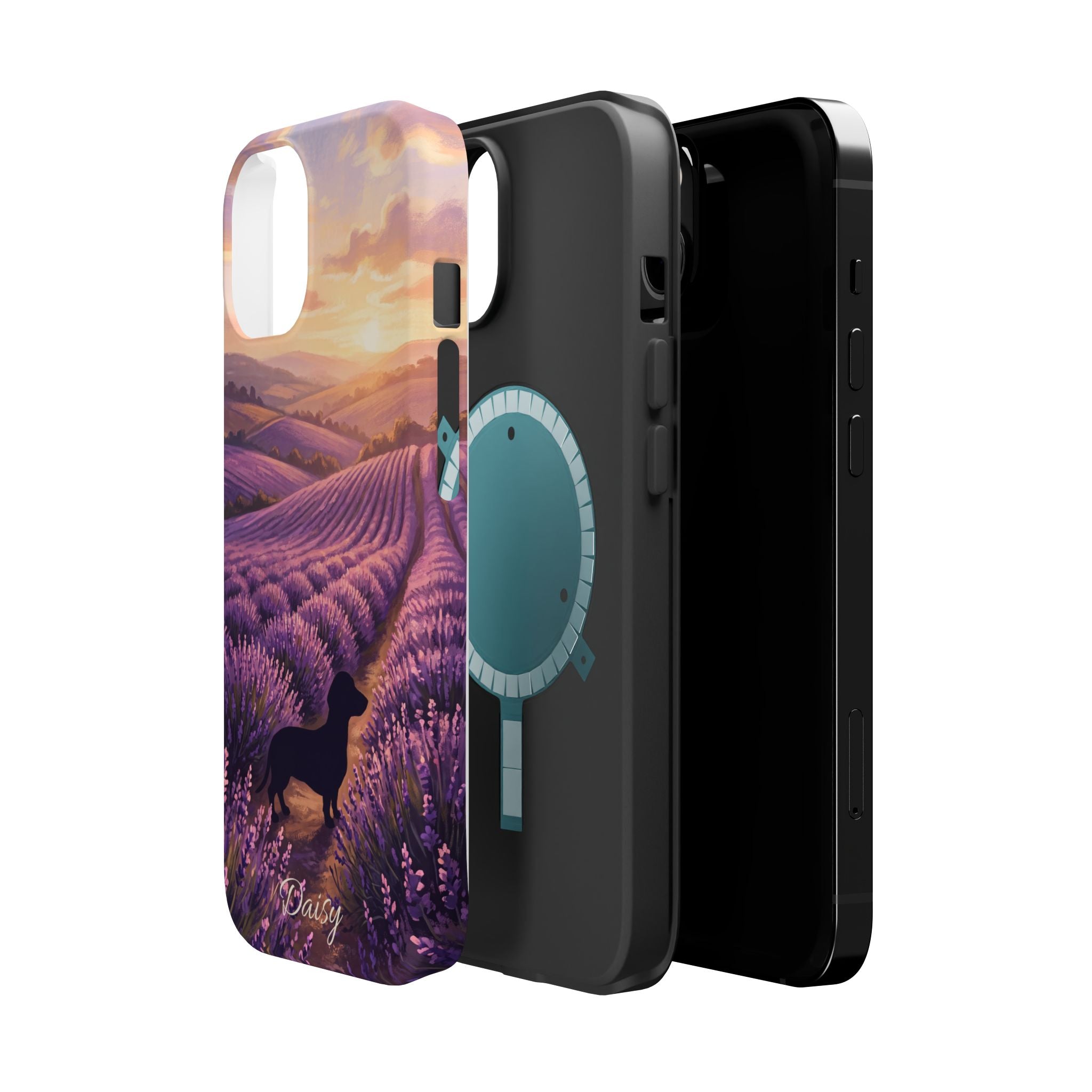 Personalized Dachshund Lavender Field Phone Case — Wireless Charging Cover