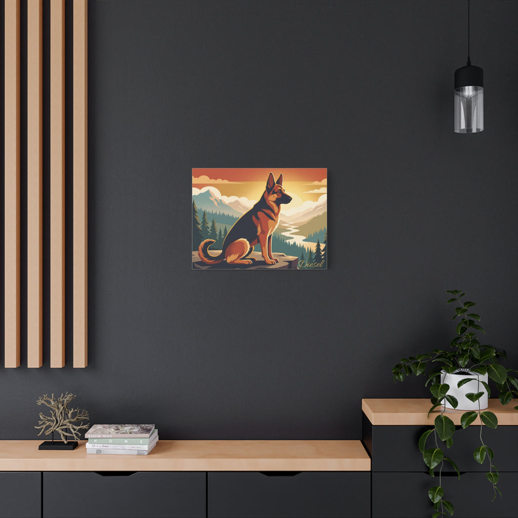 German Shepherd Personalized Canvas | Retro Mountain Adventure Wall Art