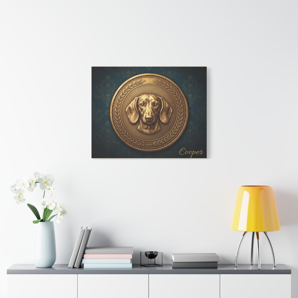 Dachshund Personalized Canvas | Antique Gold Coin Wall Art