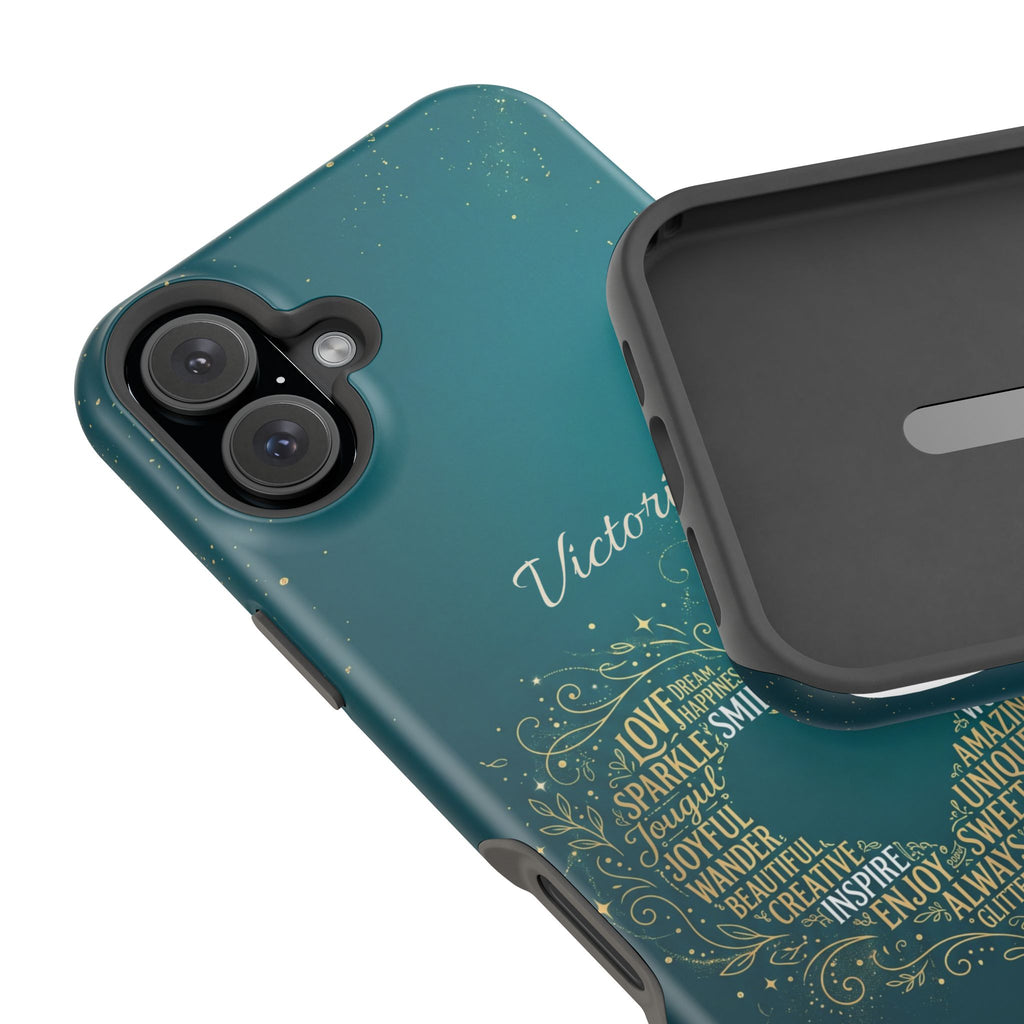 Personalized Teacher Heart Word Art Phone Case — Impact-Resistant Wireless Charging Cover
