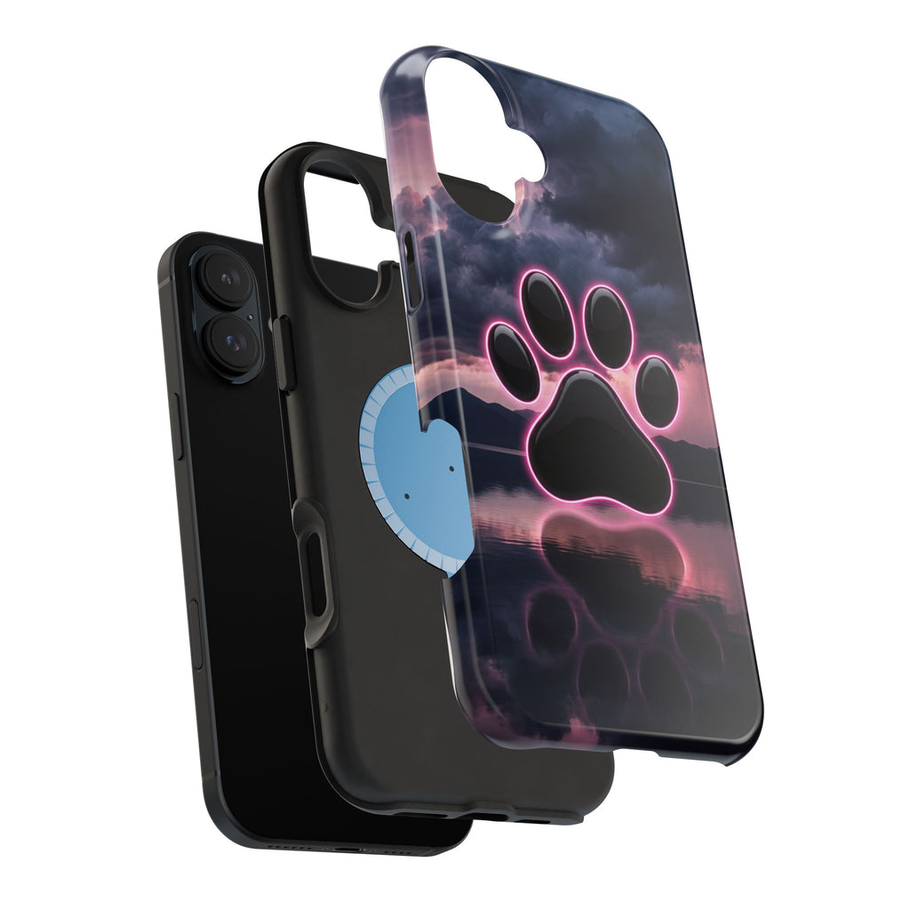Neon Paw Print Phone Case — Impact-Resistant Wireless Charging Cover