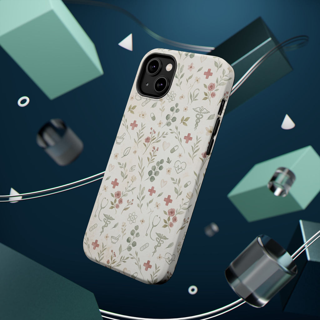 Floral Nurse Phone Case — Impact-Resistant Wireless Charging Cover
