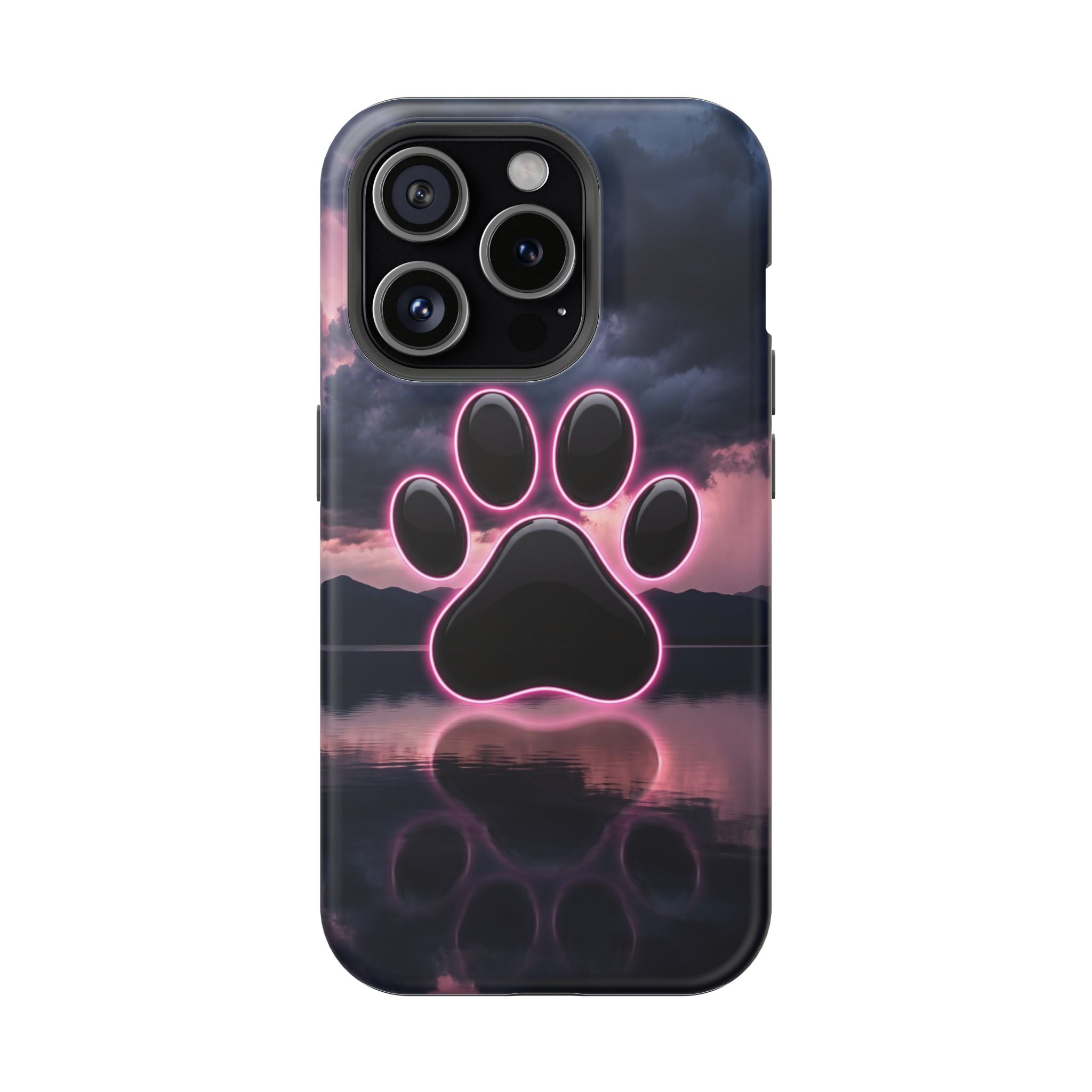 Neon Paw Print Phone Case — Impact-Resistant Wireless Charging Cover