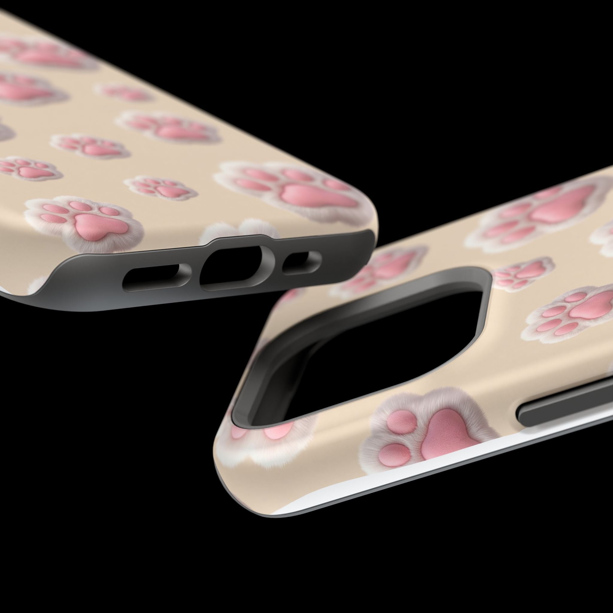 Pink Paw Print Phone Case — Impact-Resistant Wireless Charging Cover