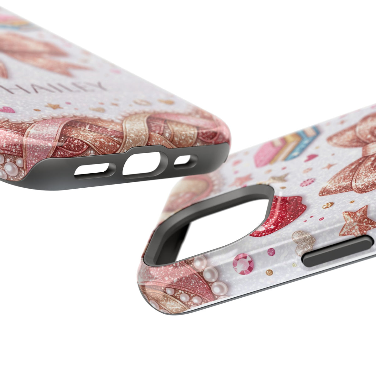 Rose Gold Glitter Bow Personalized Teacher Phone Case — Wireless Charging Cover