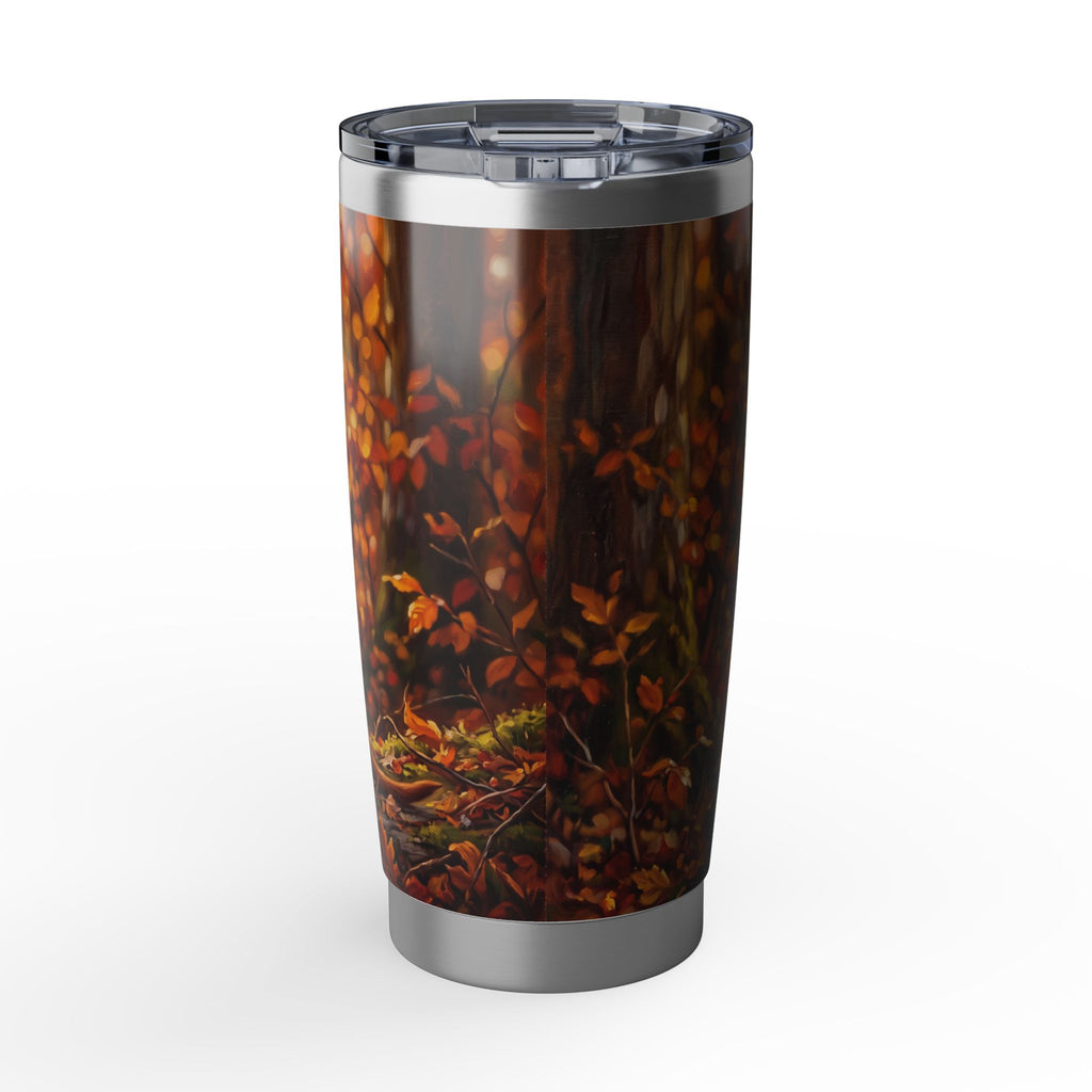 Dachshund Autumn Portrait Stainless Tumbler — 20oz Personalized Travel Mug with Golden Forest Design