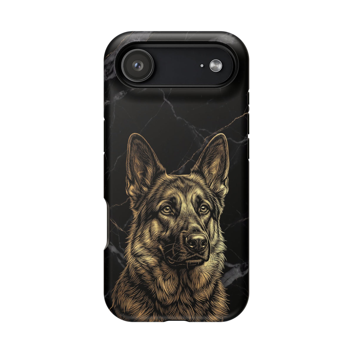 German Shepherd Phone Case | Black Marble Gold Sketch Art — Tough Magnetic Case with Wireless Charging