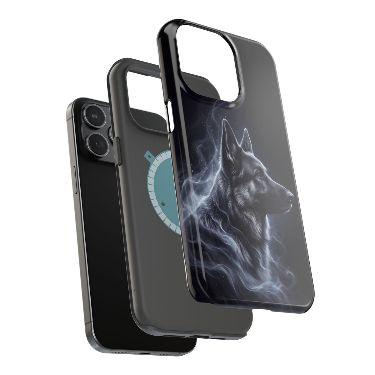German Shepherd Phone Case | Silver Moonlight Mist Art — Tough Magnetic Case with Wireless Charging