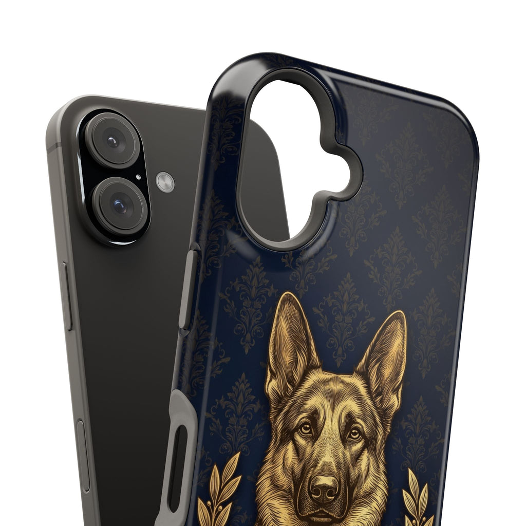 German Shepherd Phone Case | Navy Gold Laurel Art — Tough Magnetic Case with Wireless Charging