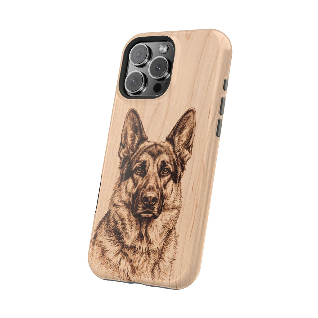 German Shepherd Phone Case | Pyrography Art — Tough Magnetic Case with Wireless Charging