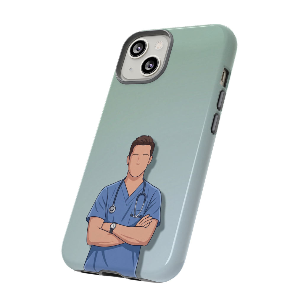 Male Nurse Phone Case | Confident Nurse in Blue Scrubs Illustration | iPhone & Samsung