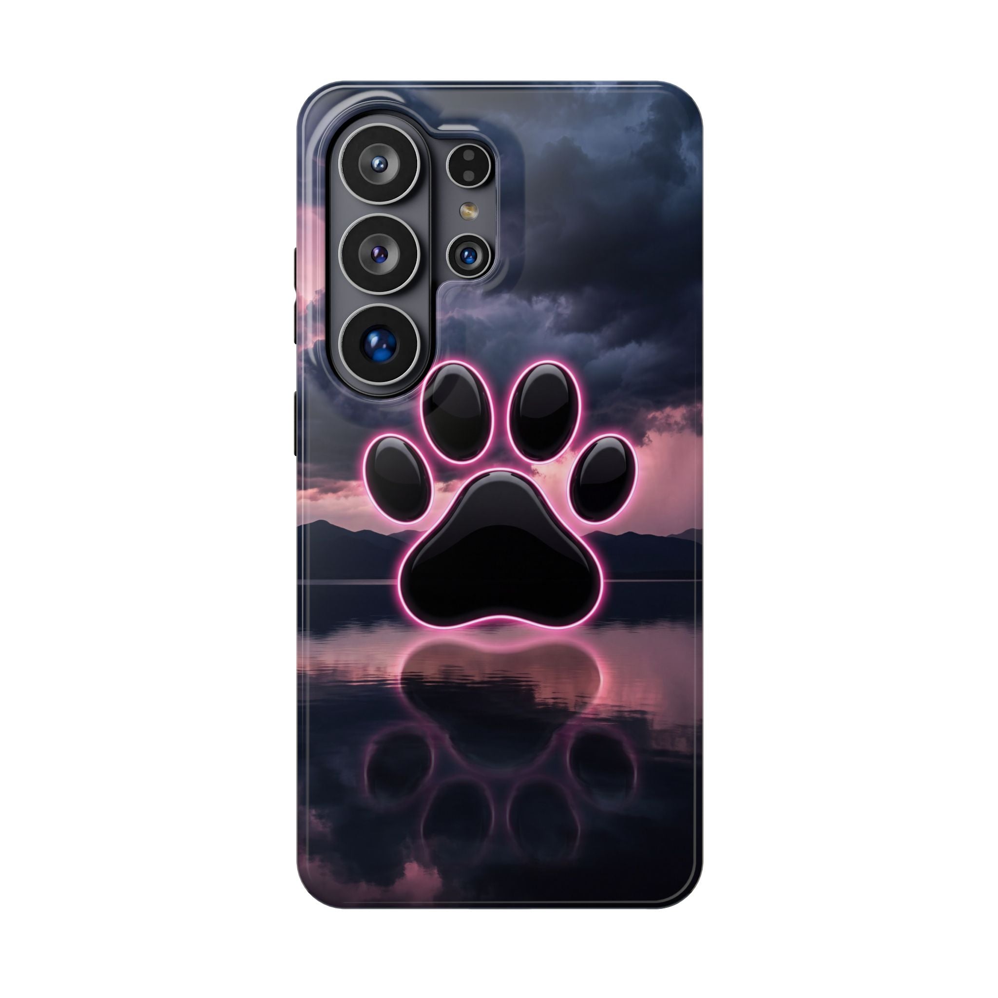 Neon Paw Print Phone Case — Impact-Resistant Wireless Charging Cover