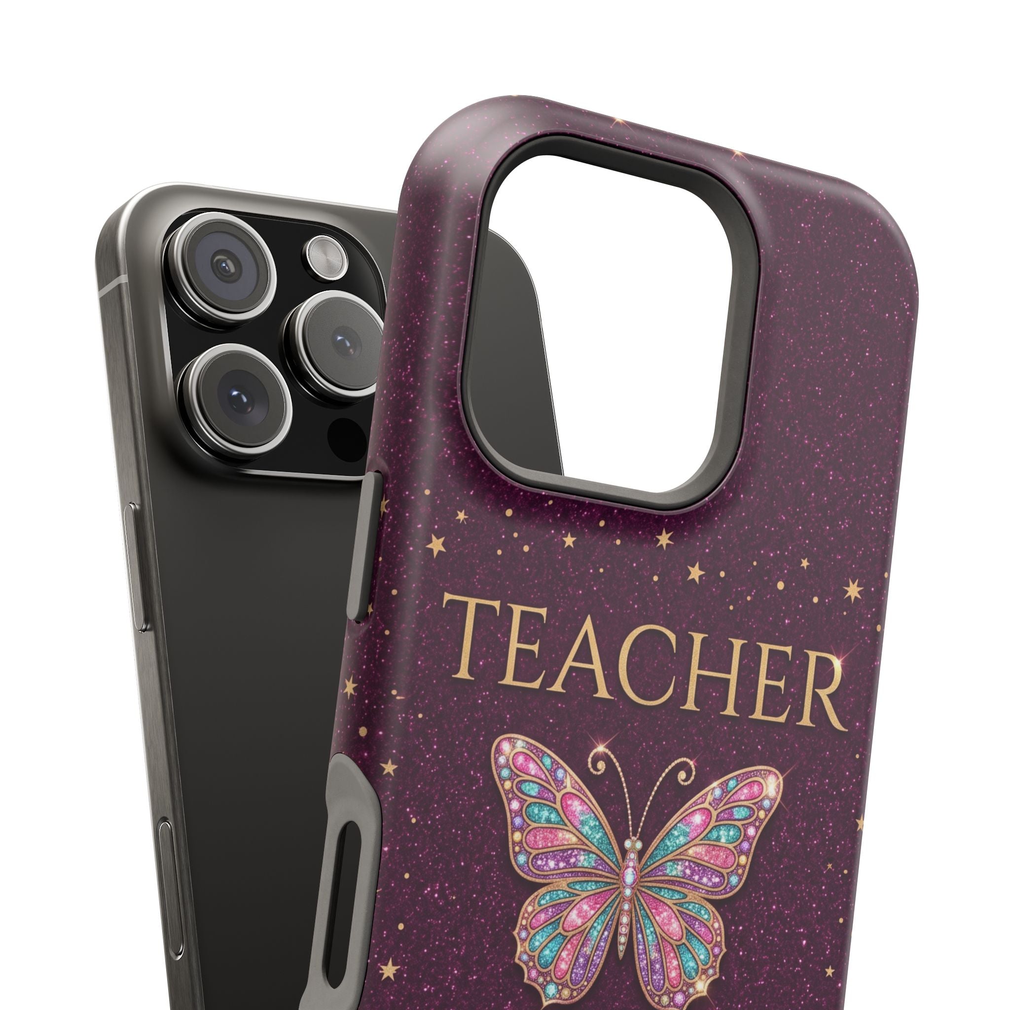 Teacher Life Glitter Butterfly Phone Case — Wireless Charging Cover