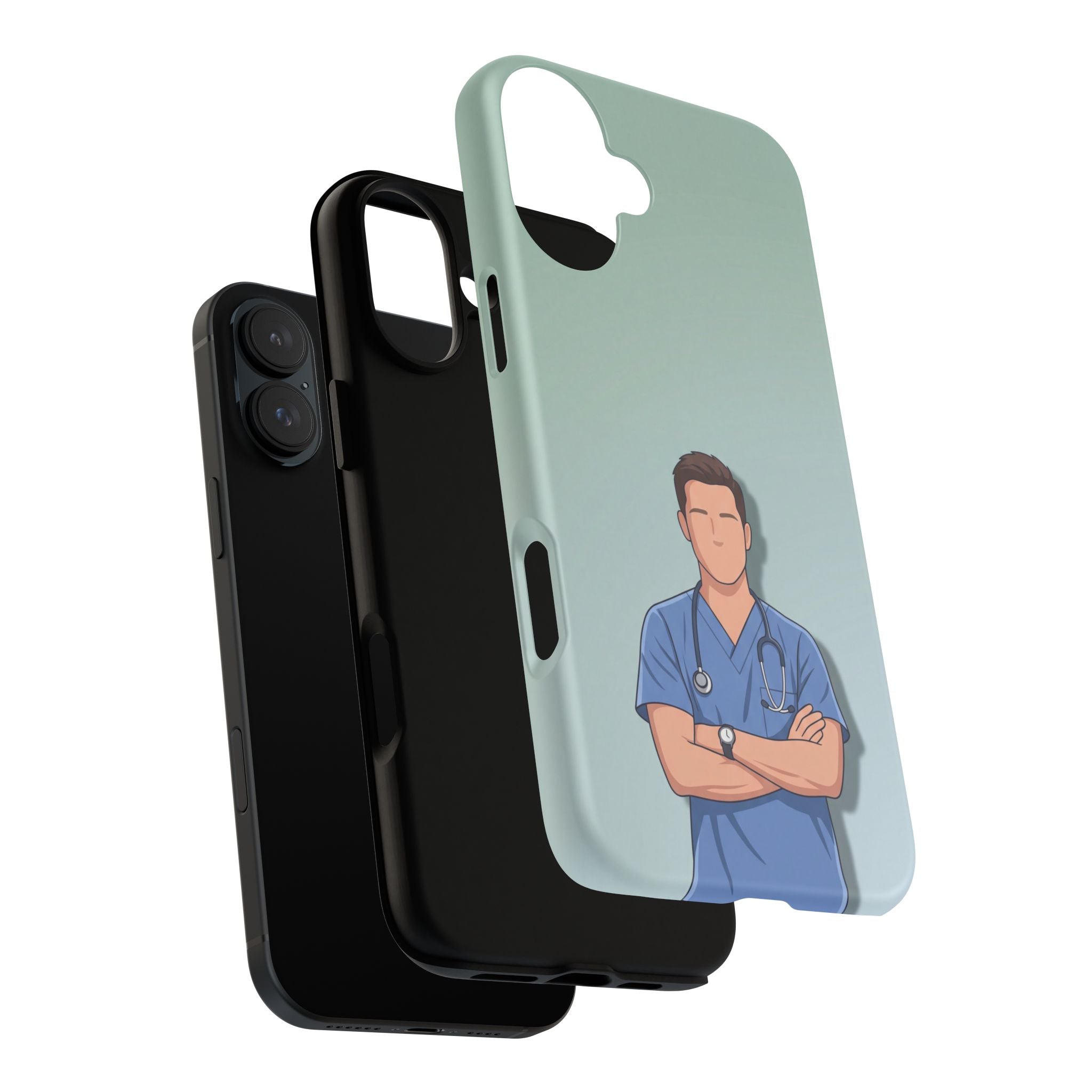 Male Nurse Phone Case | Confident Nurse in Blue Scrubs Illustration | iPhone & Samsung