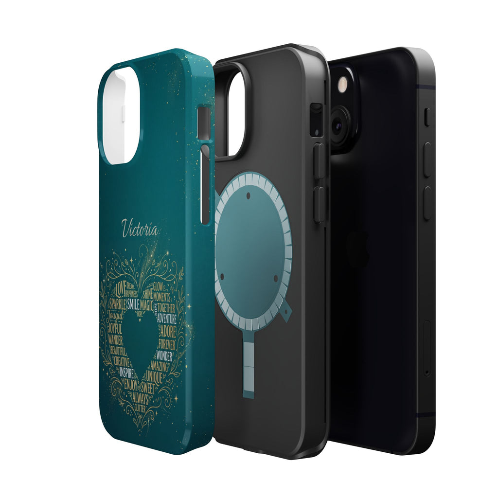 Personalized Teacher Heart Word Art Phone Case — Impact-Resistant Wireless Charging Cover