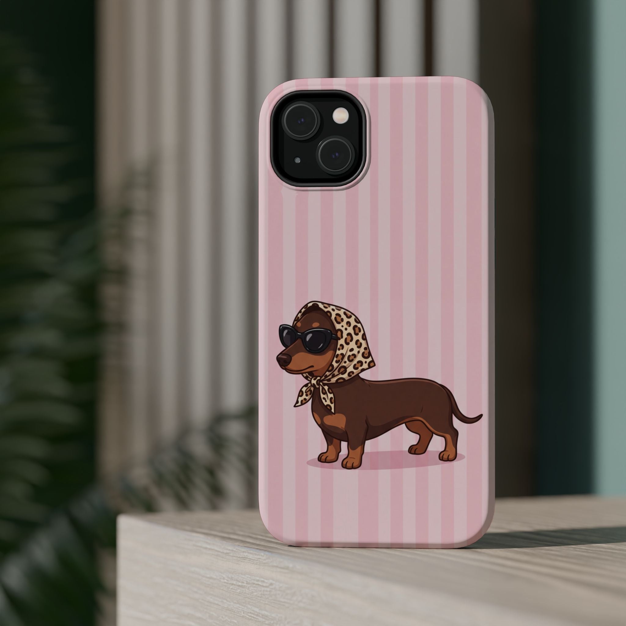 Preppy Dachshund Phone Case — Impact-Resistant Wireless Charging Cover