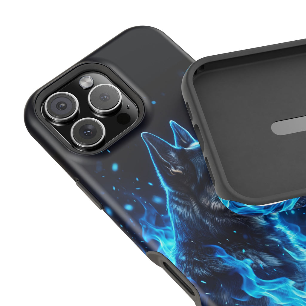 German Shepherd Phone Case | Blue Flame Art — Tough Magnetic Case with Wireless Charging