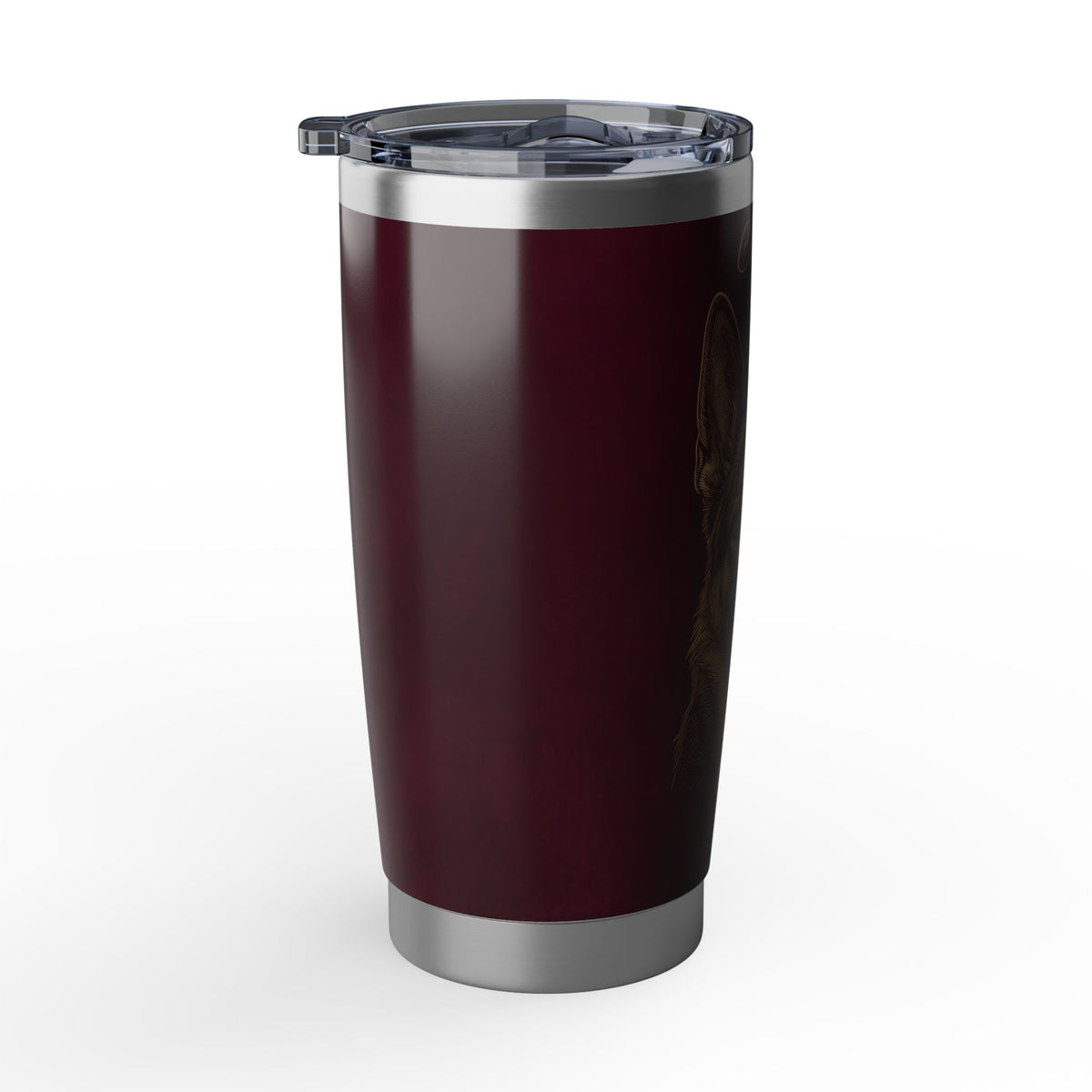 German Shepherd Personalized Tumbler | Burgundy Gold Engraving Art — 20 oz Stainless Travel Mug