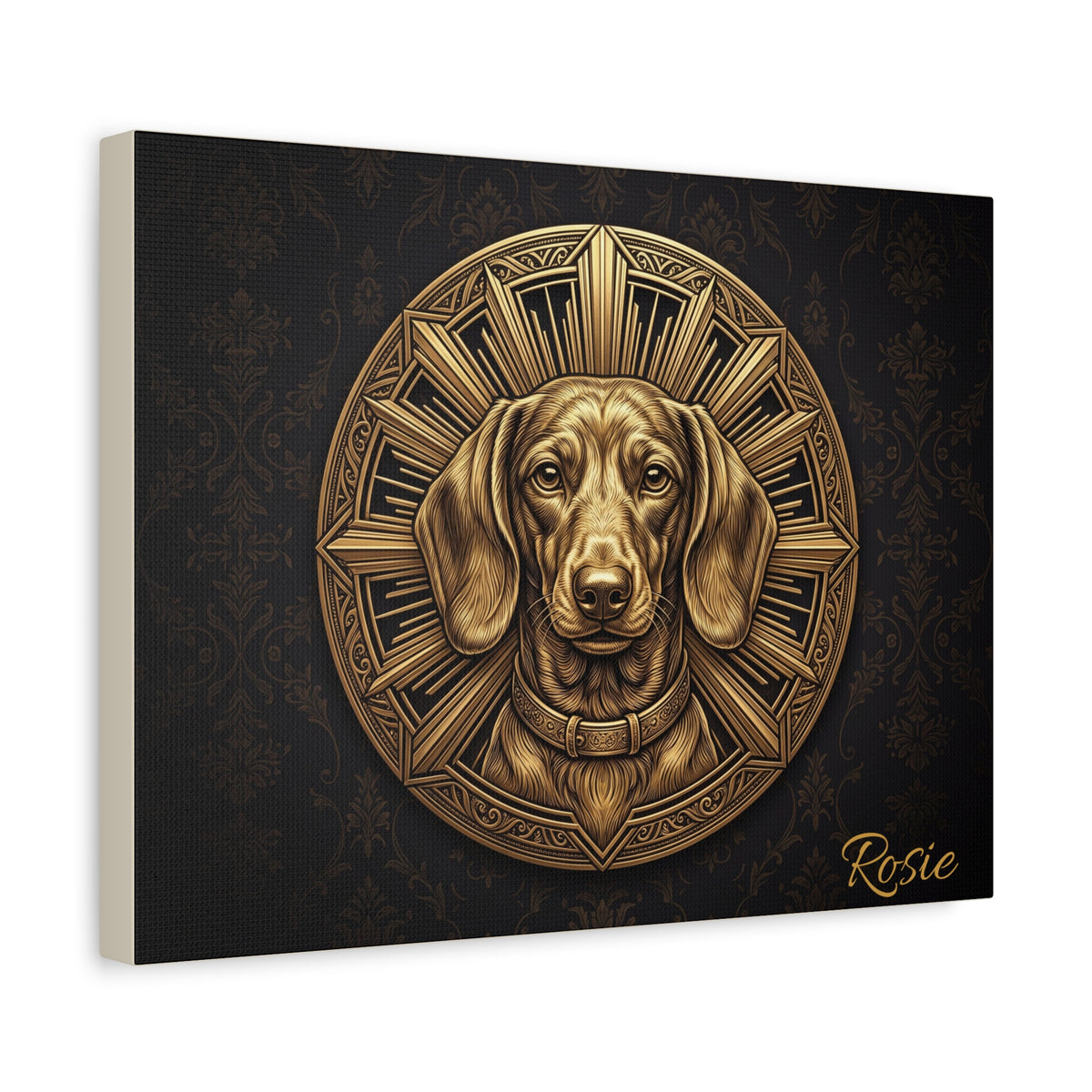 Dachshund Personalized Canvas | Art Deco Gold Sunburst Wall Art