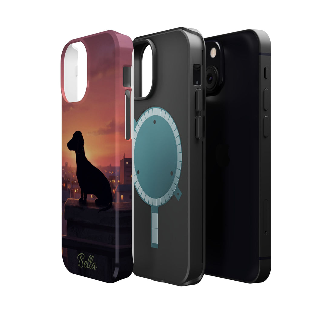Personalized Dachshund Rooftop Sunset Phone Case — Wireless Charging Cover