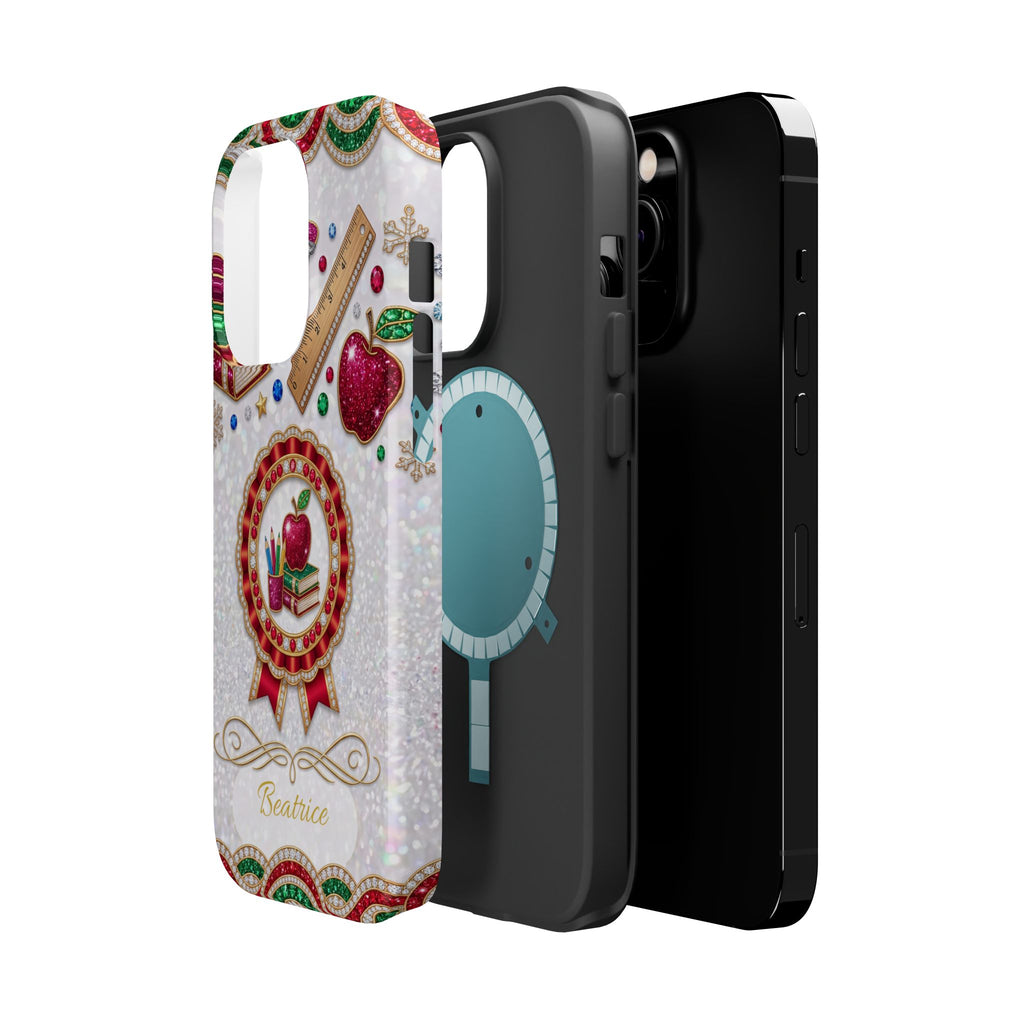 Jeweled Apple Medallion Personalized Teacher Phone Case — Wireless Charging Cover