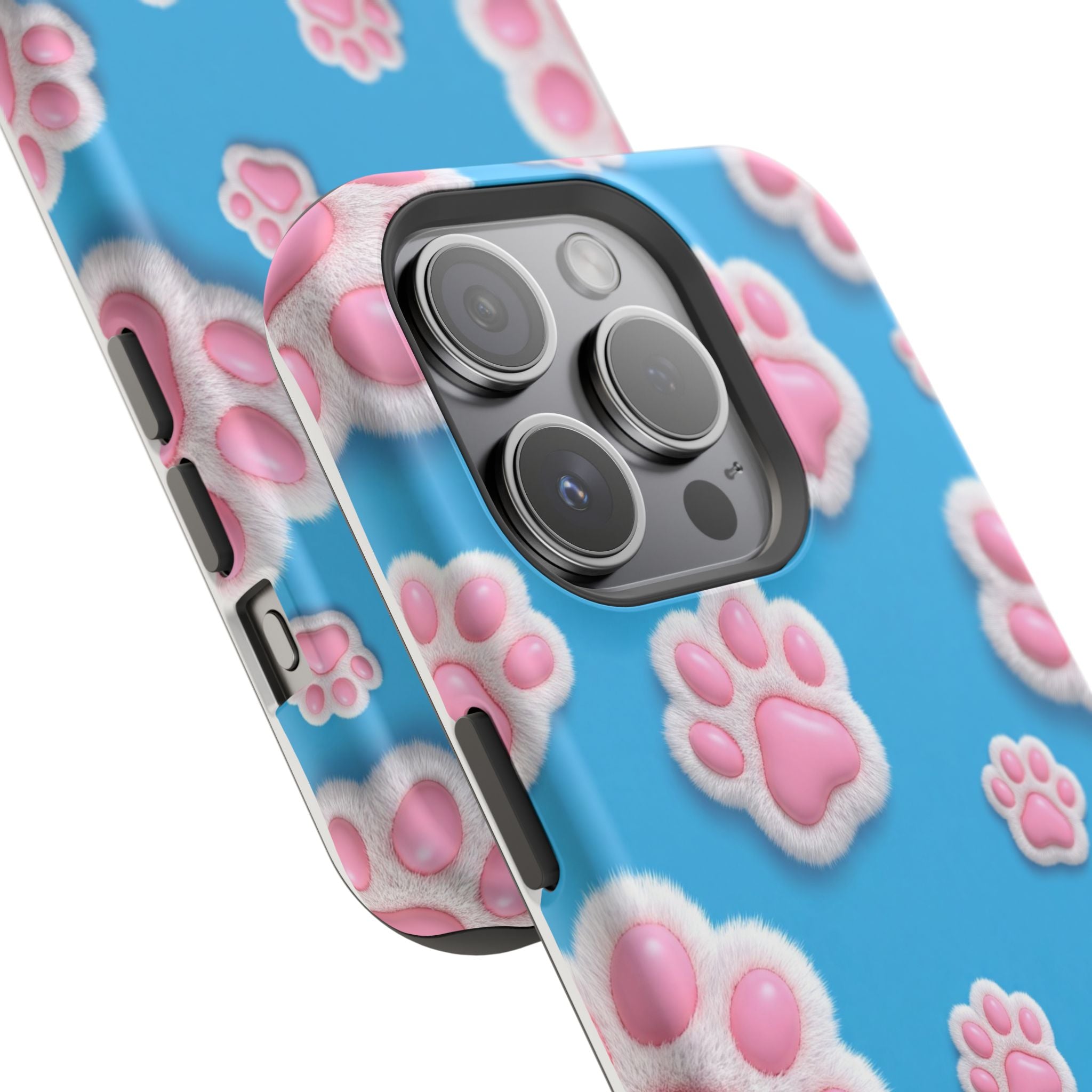 Fluffy Paw Print Phone Case | Cute 3D Pink Paw Pattern Case for Dog & Cat Lovers | iPhone & Samsung