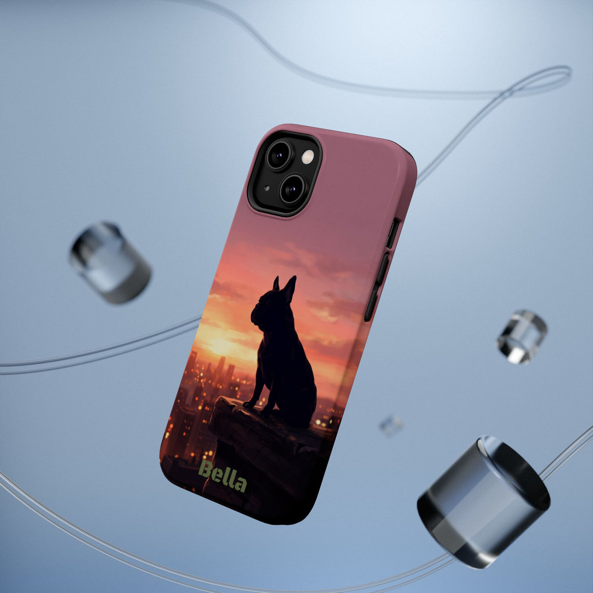 Personalized French Bulldog City Skyline Sunset Phone Case — Wireless Charging Cover